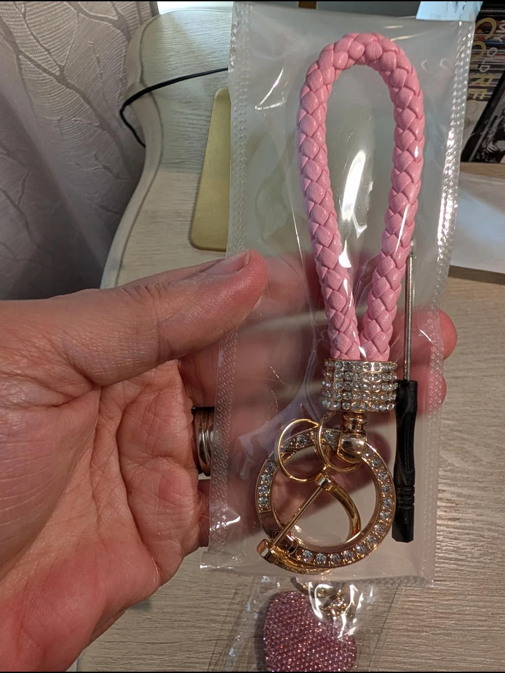 Pink Crystal Heart Keychain Bag Charm